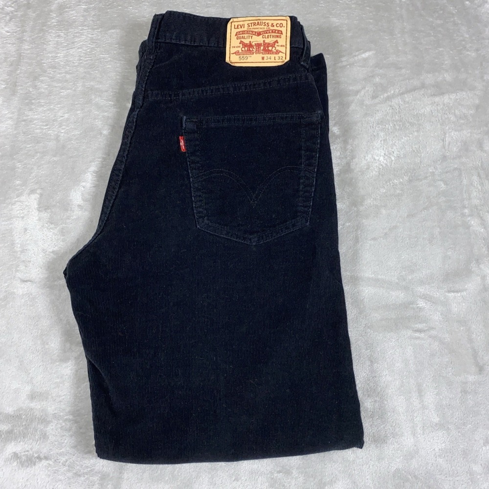 Levi's 559 Mens 34x32 Black Corduroy Jeans Relaxed Fit Straight